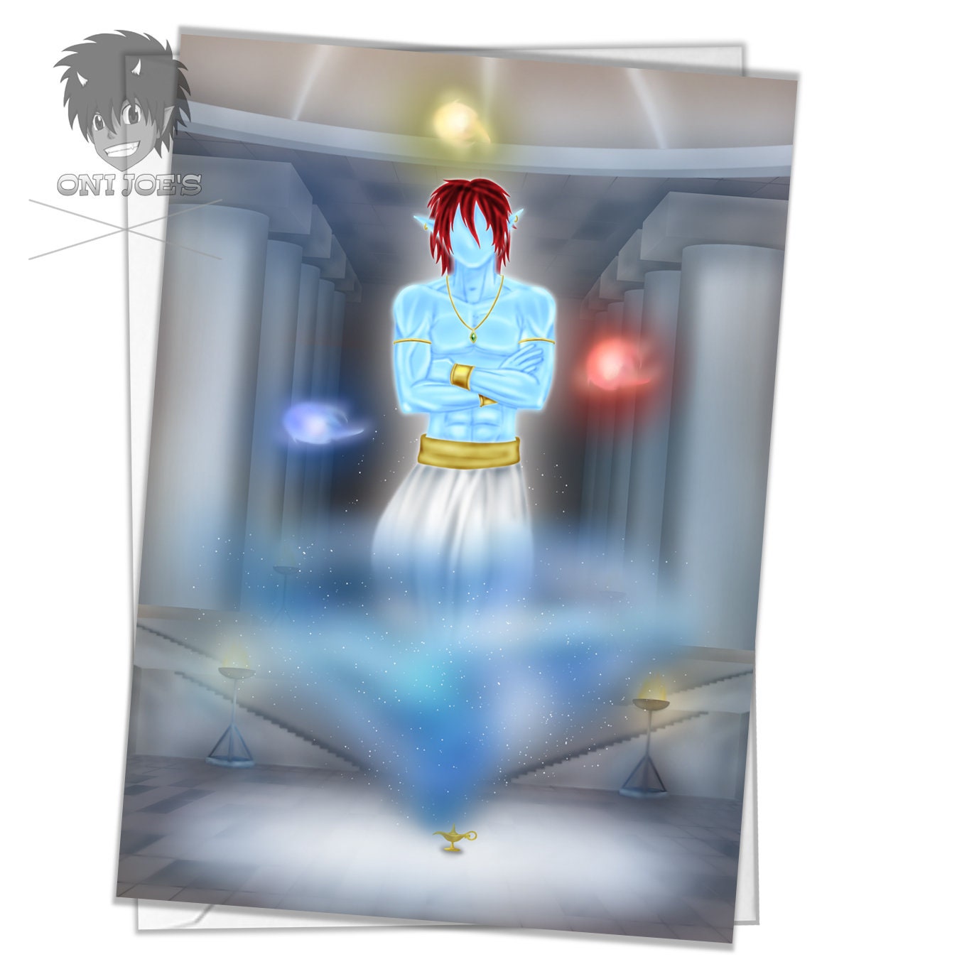 Genie of The Lamp Card, Blank Greeting Cards, (A5) Portrait Orientation, Original Art