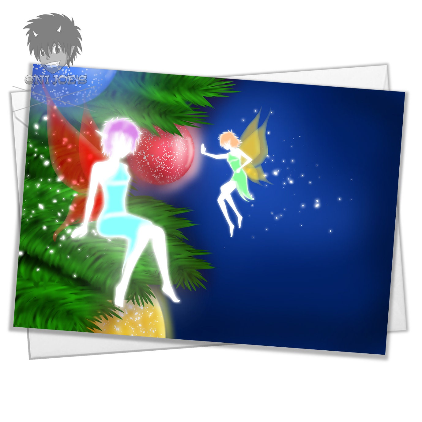 Christmas Fairies Card, Blank Christmas Cards, (A5) Landscape Orientation, Original Art