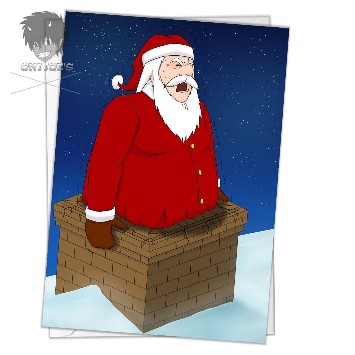 Santa's Stuck Card, Blank Christmas Cards, (A5) Portrait Orientation, Original Art