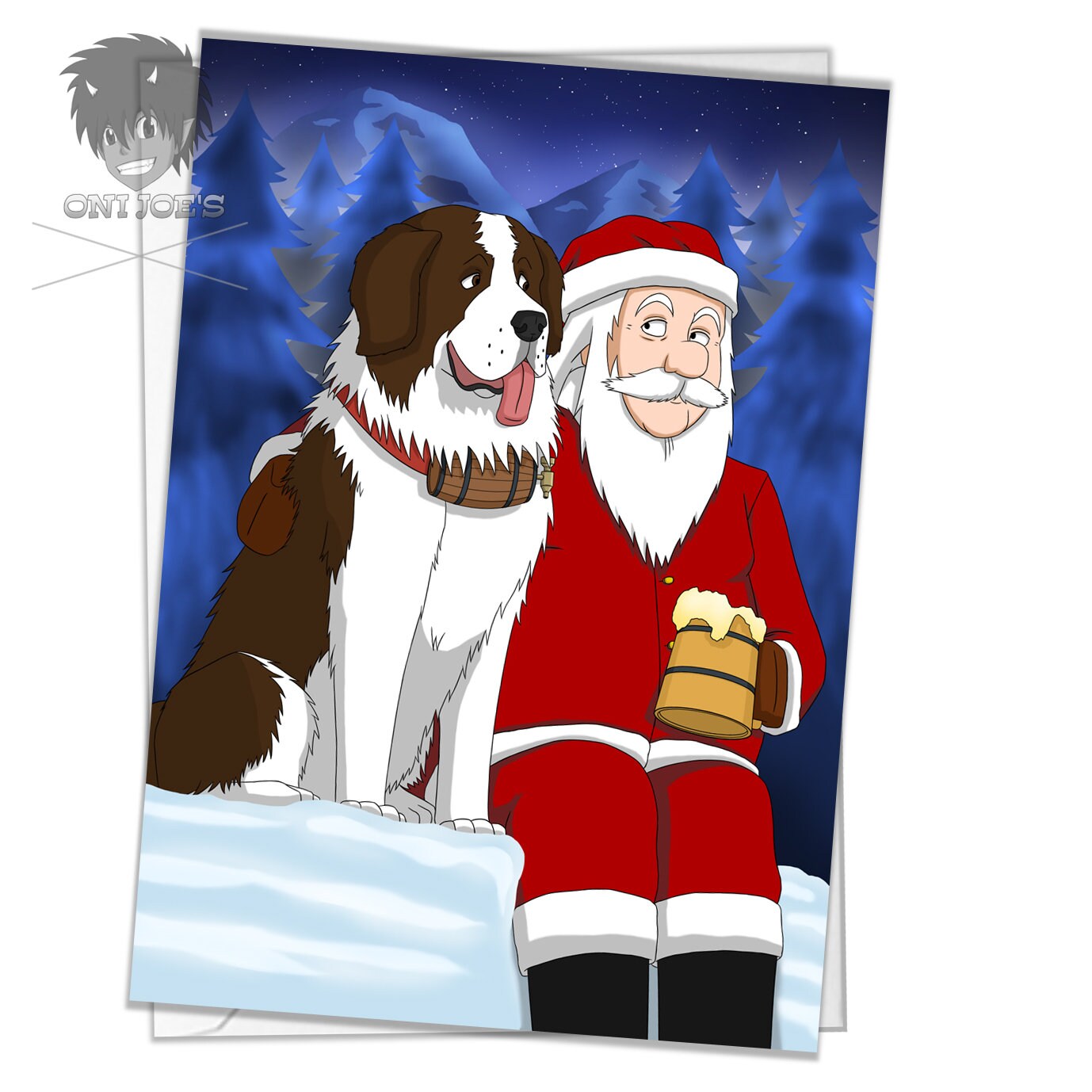 Santa's Dog Card, Blank Christmas Cards, (A5) Portrait Orientation, Original Art