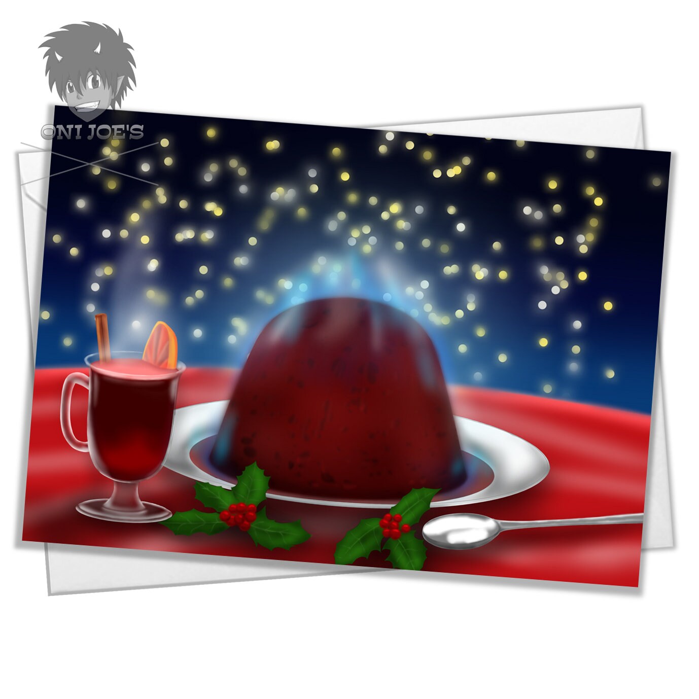 Christmas Pudding Card, Blank Christmas Cards, (A5) Landscape Orientation, Original Art