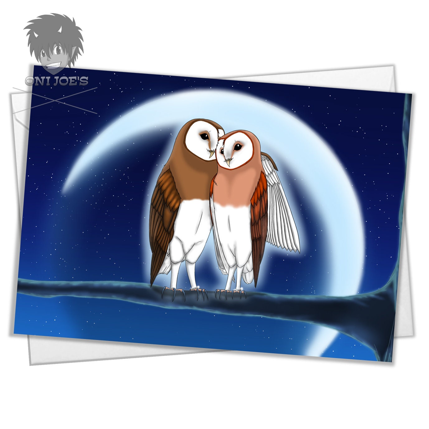 Owls Card, Blank Greeting Cards, (A5) Landscape Orientation, Original Art