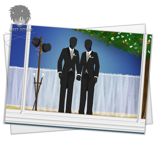 Wedding Window Couple B Card, Blank Greeting Cards, (A5) Landscape Orientation, Original Art