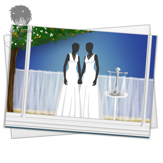 Wedding Window Couple C Card, Blank Greeting Cards, (A5) Landscape Orientation, Original Art