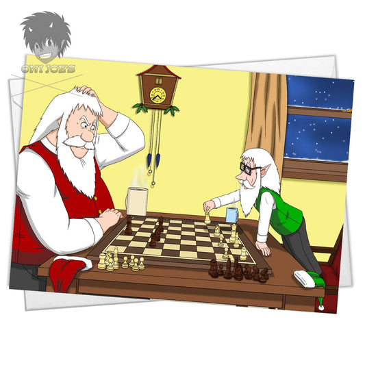 Santa's Next Move Card, Blank Christmas Cards, (A5) Landscape Orientation, Original Art