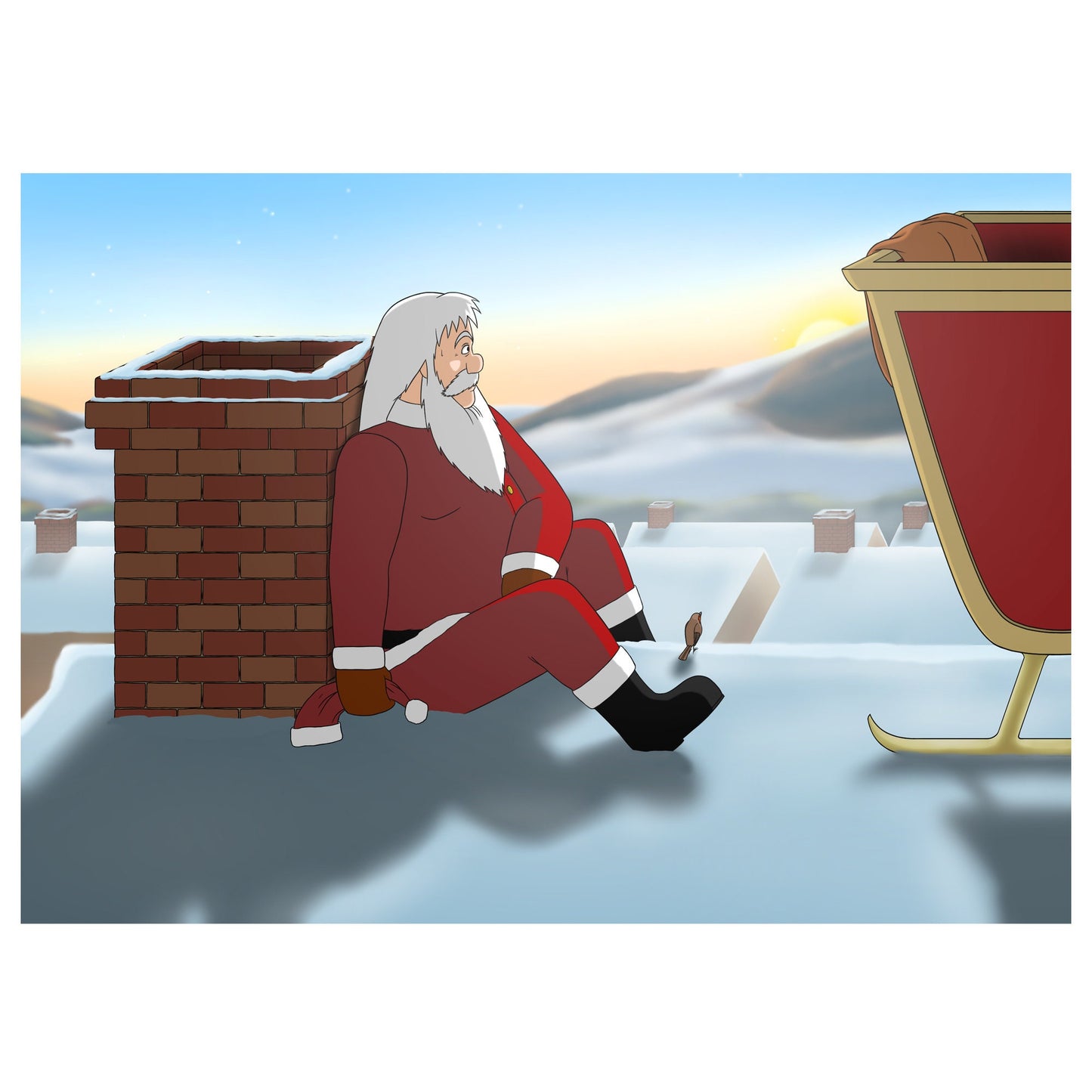 Santa's Job Done Original Artwork, A3 And A4, Digital Artwork, Digital Download, Printable Wall Art