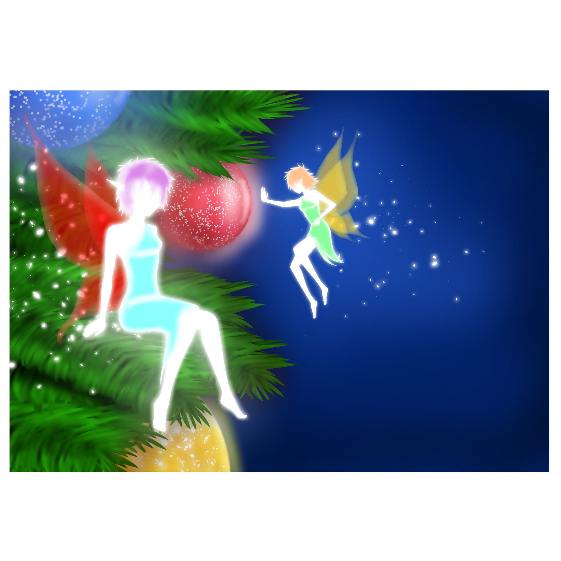 Christmas Fairies Original Artwork, A3 And A4, Digital Artwork, Digital Download, Printable Wall Art