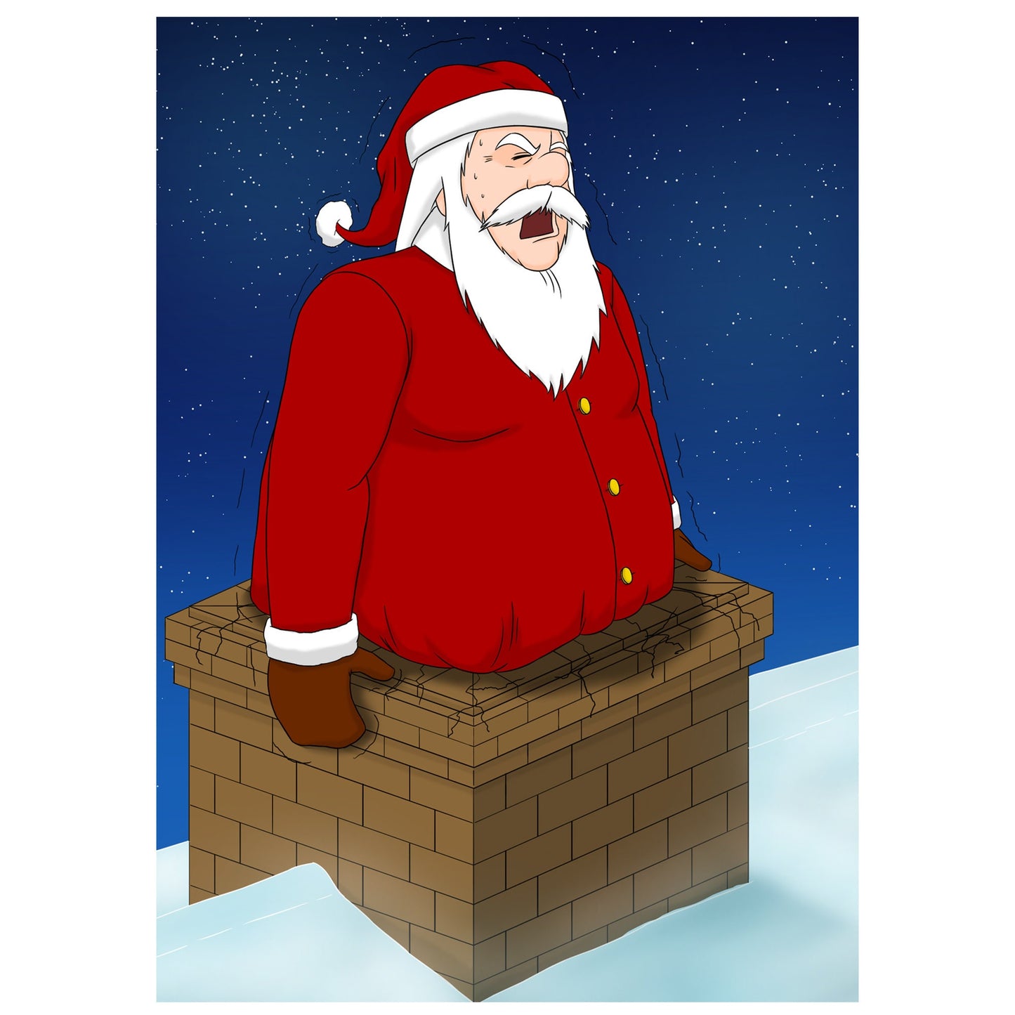 Santa's Stuck Original Artwork, A3 And A4, Digital Artwork, Digital Download, Printable Wall Art