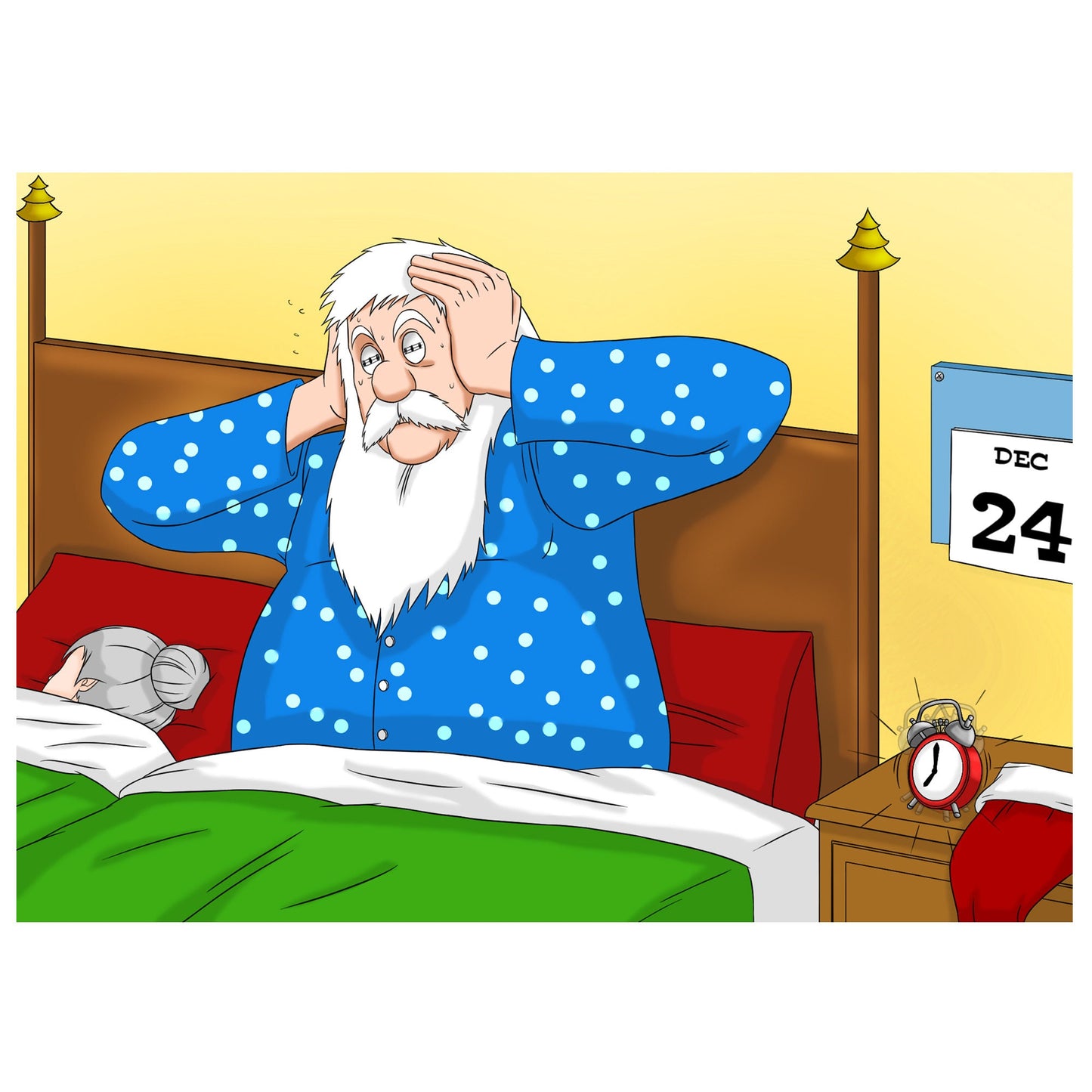 Santa's Waking Up Original Artwork, A3 And A4, Digital Artwork, Digital Download, Printable Wall Art