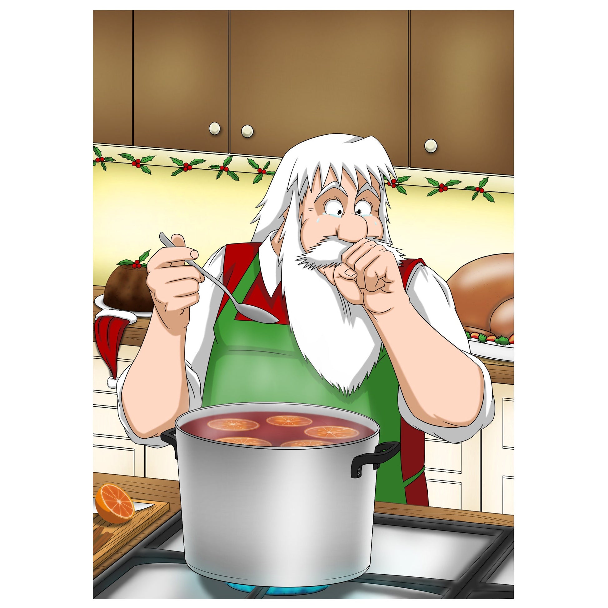 Santa's Cooking Original Artwork, A3 And A4, Digital Artwork, Digital Download, Printable Wall Art