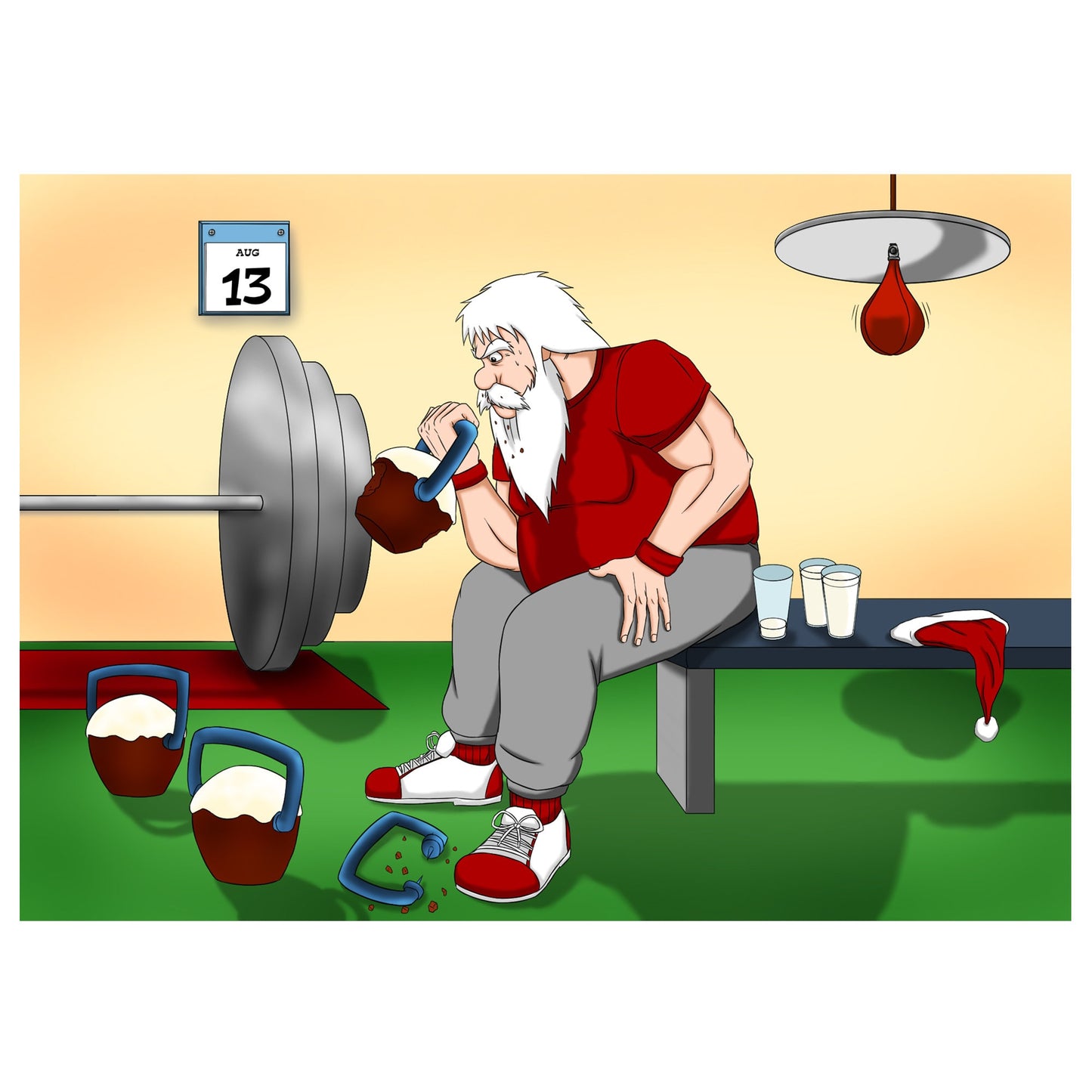 Santa's Workout Original Artwork, A3 And A4, Digital Artwork, Digital Download, Printable Wall Art