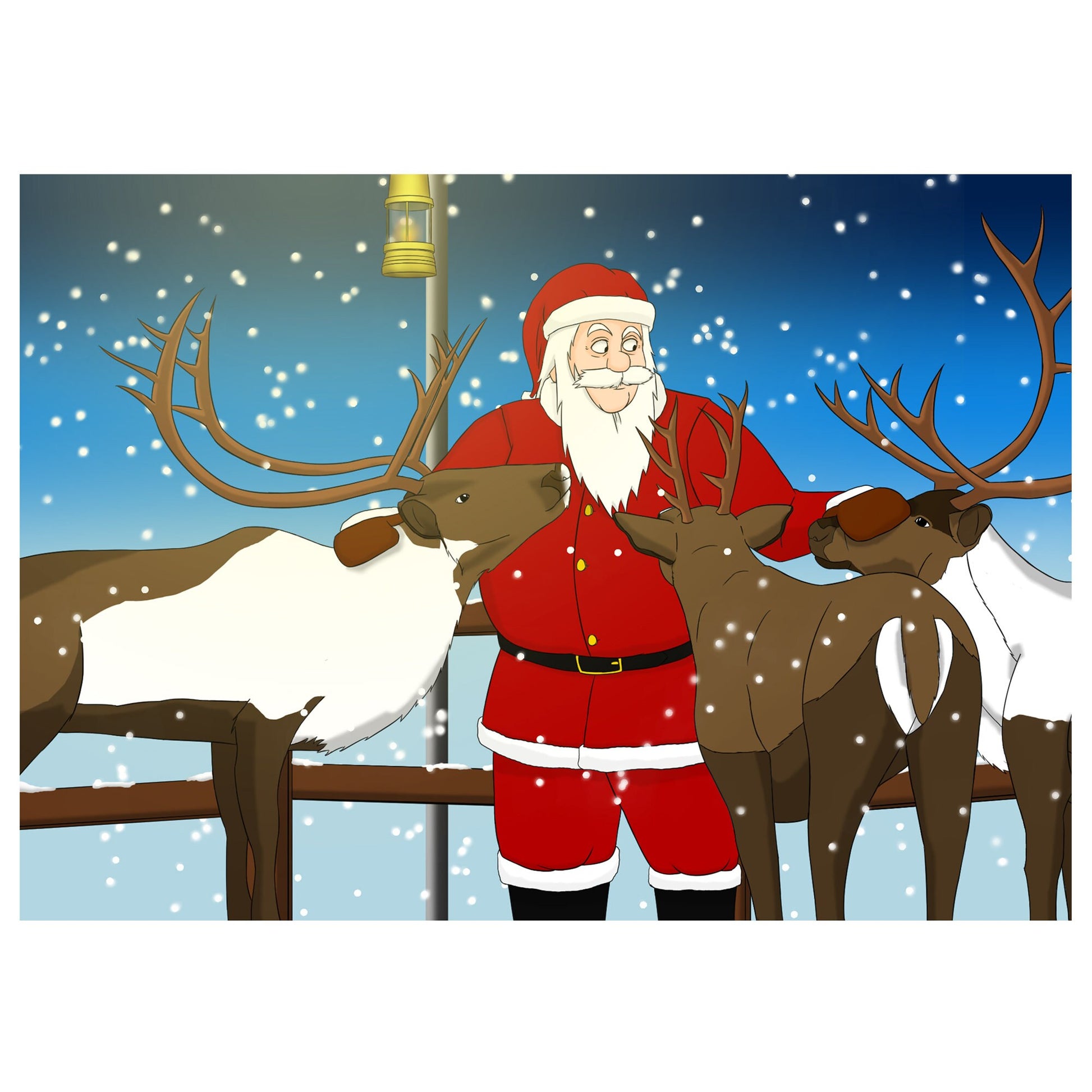 Santa's Reindeer Original Artwork, A3 And A4, Digital Artwork, Digital Download, Printable Wall Art